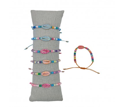 B-867 - Lot de 35 Bracelets TAILLE ENFANT avec coquillage et perles colorées